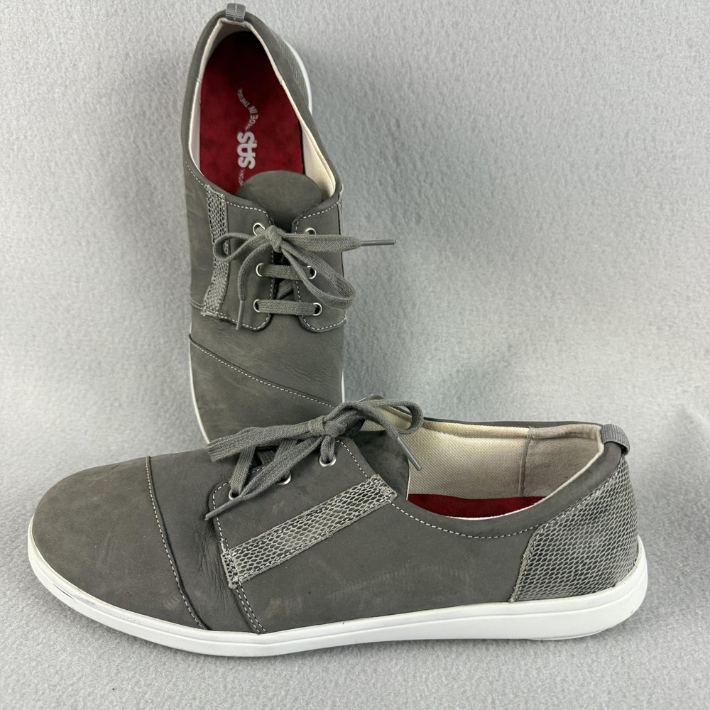 SAS Sneakers Women 12 Gray Leather Snakeskin Print Lace Up Comfort Walking Shoes